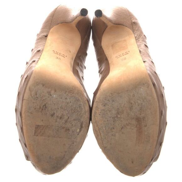 Authentic GUCCI Tan Ostrich Platform Peep Toe Shoe Sandal Size EU 38/US 7.5 - Picture 5 of 6